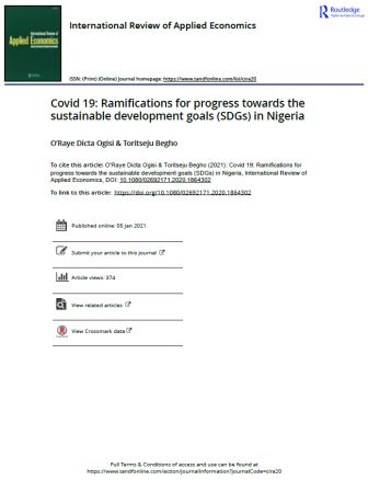 Covid 19: Ramifications for progress towards the sustainable development goals (SDGs) in Nigeria