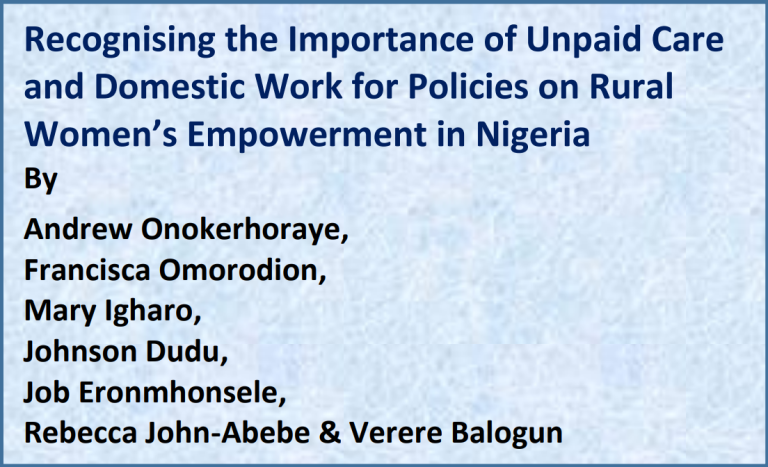 CPED Policy Brief Series 2023 No. 2: Recognizing the Importance of Unpaid Care and Domestic Work for Policies on Rural Women’s Empowerment in Nigeria